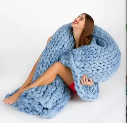 Yatak Setleri Hilo Grueso Suave Gigante Manta De Punto Tejido A MANO Accesorios Fotografa Mantas Crochetllinen