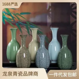 Вазы Longquan Celadon Creative Маленькая керамическая ваза и цветочная композиция в китайском стиле ретро столешница дома украшение