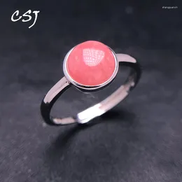 Cluster Rings Elegant Natural Rhodochrosite Ring 925 Sterling Silver Gemstone Round 8mm For Women Lady Birthday Party Trendy Jewelry Gift