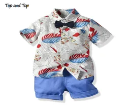 Principais e melhores meninos de verão Gentleman Sets Kids Kids Trecha Bow Shirts Shorts Terno de roupas infantis Conjunto de roupas de 2 peças MX15197502