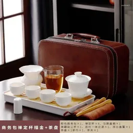 Teaware set bärbara kungfu te-uppsättning för resenär chinoiserie fårkött fett jad rese elegant förpackning självanvändning eller som gåva