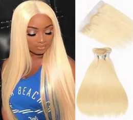 613 Blonde Straight 10A Brasilianer Virgin Remy Human Hair Schuss 3 Bündel mit 1pc 4x4 Spitzenverschluss 3348910