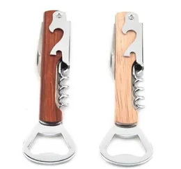 Trähandtag Vinöppnaren Rostfritt stål Handhållen Deluxe Bottle Opener Corkscrew Double gångjärn Waiters Wine Bottle Opener Epacket F7647637