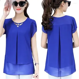 Kvinnors blusar Summer Tops Women Chiffon Blus Shirts Woman Top O-Neck Petal Sleeve Plus Size 4xl Korean Blusa Chemisiers Z159