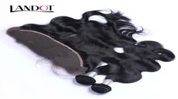 Chiusura frontale in pizzo con 3 bundle Vergine brasiliane Vergine peruviano indiano Malaysia Body Wave Remy Weaves Human Weaves Chiusura 13x4 1639349