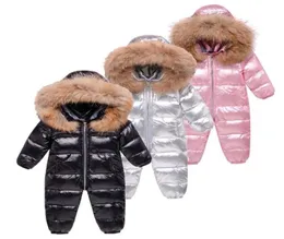 Russia Winter Kids Mumpsuit macacão para meninos filhos de esqui grossa menina pato pato Down Jacket