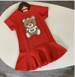 NYA 2022 Summer Fashion Kids Dresses for Girls Cotton Cartoon Bear Kort ärm Bekväma barn Prinsessklänning 210 år8858236