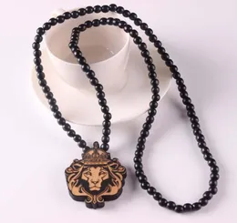 Good Wood Chase Infinite Deep Brown Lion head Pendant Wooden Beads Necklace Hip Hop Fashion Jewelry animal for women men chain6935792