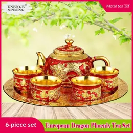 Teaware Sets Six-Piece Set European Dragon - Phoenix Tea Luxury Metal Teapot /Teacup Combination Living Room Table Ornaments