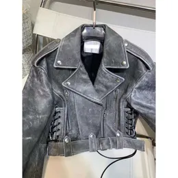 Frauen Trench Coats Chaopai Herbst/Winterprodukt Waschen Motorrad Revers PU Ledermantel Freier Mode coole hübsche Lederjacke Mantel