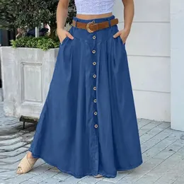 Модная кнопка макси, юбки Zanzea Женщины летняя салата