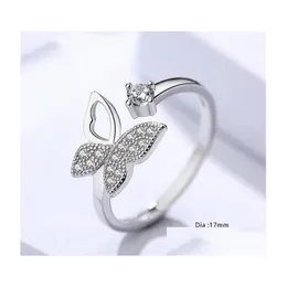 Con pietre laterali nuovi anelli a farfalla in cristallo zircone cubico per donne gioielli da sposa placcati in platino aperto anello di dito regolabile goccia dh5no