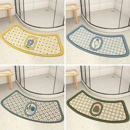 Bath Mats Arc-shaped Non-slip Bathroom Mat Fans Shaped Rug Quick-drying Absorbent Floor Shower Room Plush Door Step Foot Pad