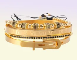 4pcsset charm armband romerska siffror kubiska zirkoniumpärlor par män armband rostfritt stål lås krona juveley guld silver 1562351
