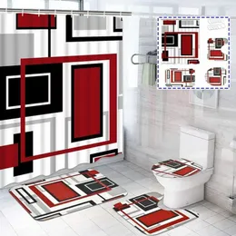 Duş perdeleri banyo polyester perde seti 3D baskılı tuvalet kaymaz mat geometrik metin