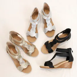 Kadın Ayakkabı Sıradan Sandalet Bohemian Siyah Beyaz Renk Bloko Eden Nefes Alabilir Slayt Çok yönlü Moda Siyah Beyaz Gai