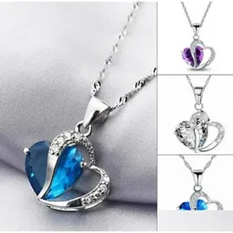 Pendant Necklaces New Women Fashion Heart Crystal Rhinestone Sier Chain Necklace Jewelry 10 Color Wholesale Factory Drop Delivery Pend Dhv7R