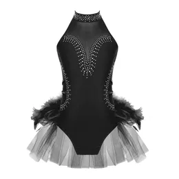 2024 Kids Tulle Feather Ballet Dance Tutu Leotard Bodysuit