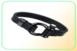Mensor Rostfritt stål Skruv Post Ancla Shackles läderarmband i svart nautisk sjöman Surfer Bangle Wristband Male Jewelry 2199073