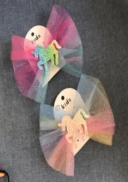 Unicorn Hair Clips Rainbow Girls Barrettes Cartoon Animal Hairpins Large Bows Hairclips Designer Hair Accessories DHW34352398435