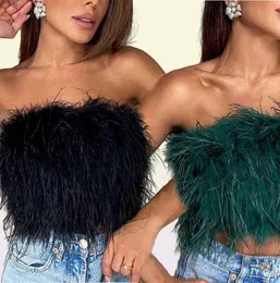 Women Tube Tops Sexy Schulter y Feather Tanktop weibliche Sommergrün geschnittene Tops Lady New Party Club Weste 2022 Y2203047019767