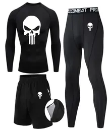 Komprimering MMA Rashguard Men s Jiu Jitsu T Shirt Pants Muay Thai Shorts Rash Guard Skull Gym Men BJJ Boxing 3st Set kläder 229839594