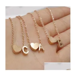Pendanthalsband 26 Intial Letter Alphabet Heart Necklace For Women Gold Sier Color A-Z rostfritt stålkedja smycken gåva Drop Deliv Dhiiu