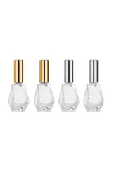 8 ml Mini Portable Polygonal Clear Glass Roller Bottle Travel Essential Oil Roll på flaska med rostfritt stål Bollguld Silver CA5225815