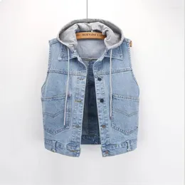 Women's Vests Spring Denim Female Autumn Vest Woman Removable Hooded Waistcoat Lady Vaquero Chaleco Gilet