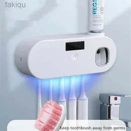 Tandborste Sanitizer Solenergi/USB -laddning UV Tandbrushhållare Väggmonterad Auto Tandkräm Squeezer Magnetic Toothkräm Rack Bad Tillbehör 240413