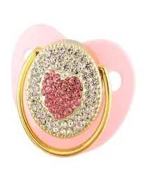 Rocíncipes de chupetas de luxo Bling rosa Coração com strass ortodôntico Soother mampo de mamilo Presente1483968