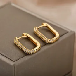 Minimalistische geometrische Quadratkristall CZ Big Huggies Hoop Ohrringe für Frauen Mode Gold Farbe Metall Hochzeit Schmuck Geschenk