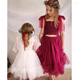 Roupas Conjuntos de roupas FocusNorm 2-6y crianças crianças meninas roupas de verão roupas sem mangas tops de malha de renda de renda Saias de tule