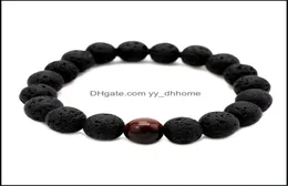 Beaded Strands Bracelets Jewelry Fashion Men Lava Beads Black Volcanic Rock Tiger Eyes Energy Stone Handmade Buddha Prayer Beaded 1889746