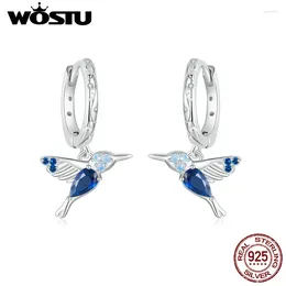 Dangle Earrings Wostu 925 Sterling Silver Hummingbird Drop for Women Zircon Bird Hoop Earring Ear Buckles Gedding Jewelry Gift