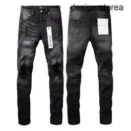 Purple Brand Jeans Men Fashion High Street Slim Fit Vintage Washed Hole Hole Black Hip Hope Jeans Long Streetwear