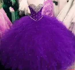 Perlenprinzessin Ballkleid Rot lila Quinceanera Kleider süße 16 Kleider Perlen Pailletten Schnürendröpfer Plus Size Vestidos DE3082636