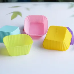 Baking Moulds 6pcs Embellishment Colorful Square Shape Silicone Cupcake Liners Mold Muffin Bakeware Pastry Tool Random Color