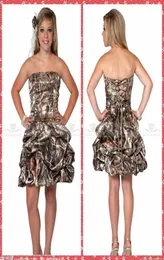 Fantastisk axelbandslös bollklänning Camo Kort bröllopsklänningar 2015 Custom Made in China Spring Summer Mini Draped Bridal Bowns Lace Up BA2163332