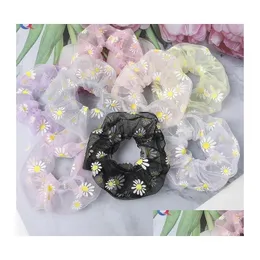 Hair Rubber Bands New Women Elastic Kawaii Mesh Tie Gum Girls Print Floral Lace Scrunchie Ponytail Transparent Tle Accessories Drop D Dhml5