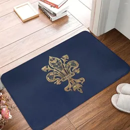 Carpets Fleur de Lys Bath tapete de ouro de ouro sobre o tapete de veludo azul em casas de cozinha varanda de tapete de cozinha