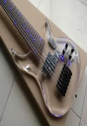 Nadir 7 Dizeler Bas Akrilik LED Işıklar Vücut Elektrik Bas Gitar 24 FRETS Çin Bas Trans Akrilik Vücut Başlığı LED Işık Gerçek P8460568