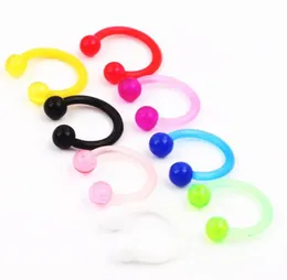 Nose stud N23 50pcslot mix 6 colors 16G acrylic body jewelry CBR ring eyebrow banana bar nose rings angle belly ring2694375