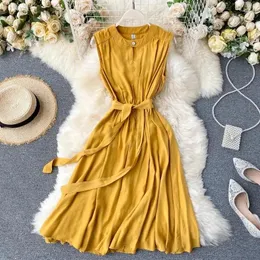 Casual Dresses 2024 Summer Bohemian Wommen Print Dress Vintage O-Neck Sleeveless High Waist Long A-Line Vestido Female Fashion Robe