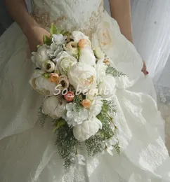 Rose Peony Bridal Cascading Bouquet Wedding Bouquets Bride Girl Flowers Decorazione per feste a casa Fallo Floro Bianco Pink3560012