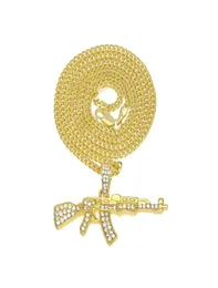 Мужчина 18k золота серебряным покрытием Iced CZ Hiphop AK47 Ожерелье для оружия 3 мм 24 -м кхеной в длину кубинское колье для цепи, модные ювелирные украшения Chri4115232