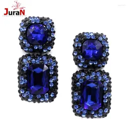 Серьги для гвоздиков Juran Luxury Blue Crystal Square Dangle для женщин в стиле Европы.