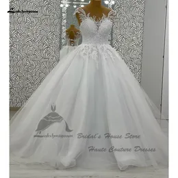 Vestidos eleganta kvinnor bröllopsklänningar spetslock ärmar 2024 Brautkleid glitter pärlor strand brudklänningar snörning tillbaka