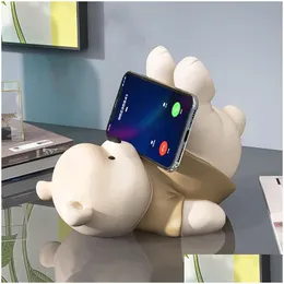 Decorative Objects Figurines Bear Tablet Mobile Phone Holder For Ipad Decoration Study Office Computer Desktop Ornaments Birthday Dhmuq