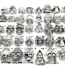 30pcs Pierścienie czaszki mężczyźni punkowe srebrne metalowe kobiety rowerzyści szkieletowe pierścienie za vintage biżuterię Prezenty Patry Whole Lots Blor Brand New9973113
